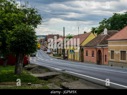 Traditionellen sächsischen Stil Reihenhäuser in Miercurea Sibiului Stadt Sibiu Grafschaft im südlichen Siebenbürgen, Rumänien Stockfoto