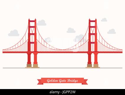 Abbildung der Golden Gate Bridge. Flache Style-Design auf Hintergrund isoliert Stock Vektor