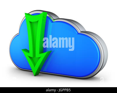 Eine blaue Wolke und ein grüner Pfeil. 3D-Rendering. Stockfoto