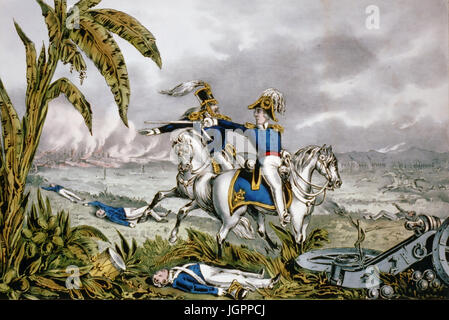 Schlacht von RESACA De La PALMA 9. Mai 1846 zeigt US-General Zachary Taylor befahl seinen Truppen. Drucken von Currier & Ives Stockfoto