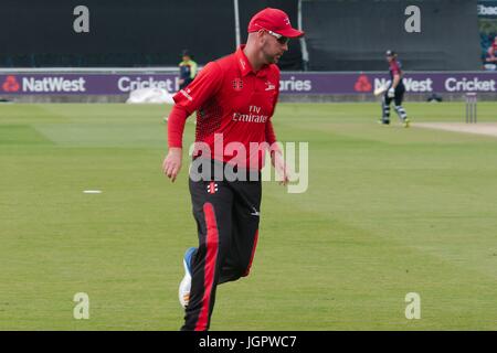 Chester-le Street, UK. 9. Juli 2017. Chris Rushworth fielding für Durham Jets gegen Northamptonshire Steelbacks bei der Natwest T20 Explosion am Emirates-Fluss. Bildnachweis: Colin Edwards/Alamy Live-Nachrichten Stockfoto