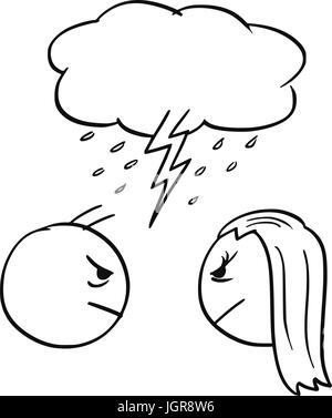 Cartoon-Vektor von Mann und Frau im Streit Kampf mit der Cloud und Blitz Fett über ihren Köpfen Stock Vektor