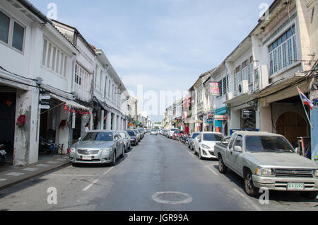 PHUKET - 3. MAI : Bauen, Chinesisch-portugiesische Architektur, in der Altstadt von Phuket erhalten historische Geschichten über Handel und Architektur im Süden von Tha Stockfoto