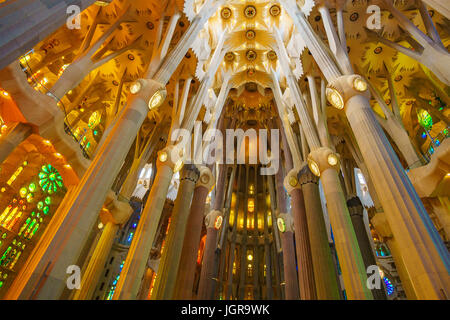 Sagrada Família (Basilika und Expiatory Kirche der Heiligen Familie) ist eine große römisch-katholische Kirche in Barcelona, entworfen vom Architekten Antoni Gaudí Stockfoto