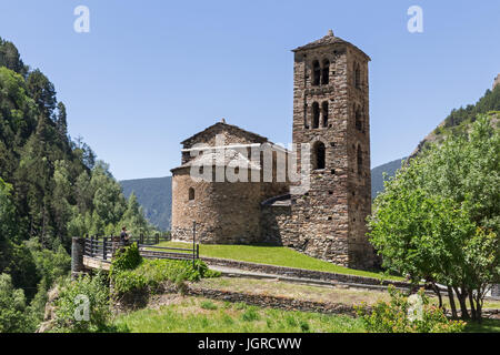 Església de Sant Joan de Caselles ist eine romanische Kirche in Canillo, Andorra. Stockfoto