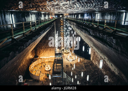 Luftaufnahme von Rudolf Mine Hall von Salina Turda Salz liegt mir im Bereich Durgaus-Valea Sarata Turda Stadt, Kreis Cluj in Rumänien Stockfoto