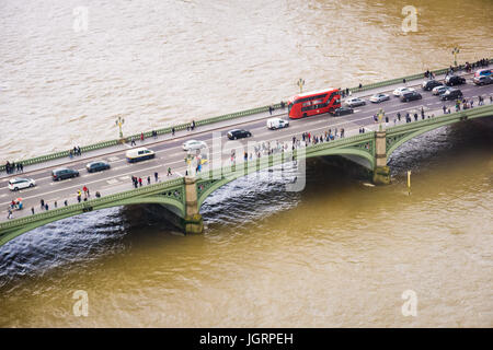 Luftaufnahme von Westminster Bridge vom London Eye aus gesehen Stockfoto