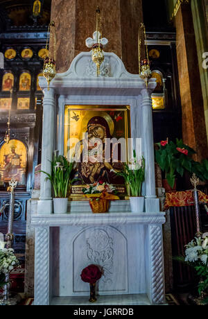 Symbol in der rumänischen orthodoxen Krönung Kathedrale der Heiligen Dreifaltigkeit und Erzengel Michael und Gabriel in Alba Carolina Festung von Alba Iulia, Rumänien Stockfoto