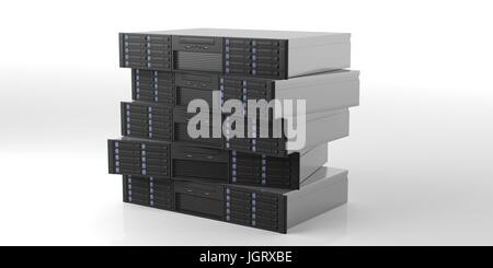 Computer-Server-Storage-Einheiten isoliert auf weißem Hintergrund. 3D illustration Stockfoto