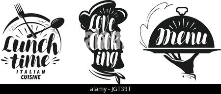 Kochen und Küche-Logo. Set Icons und Symbole für Design-Menü Restaurant oder Café. Schriftzüge, Kalligraphie Vektor-illustration Stock Vektor