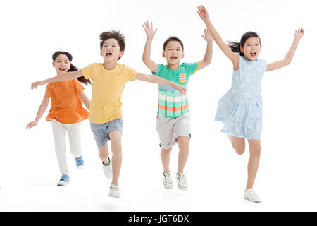 Fröhliche Schule Schüler Hand in hand laufen Stockfoto