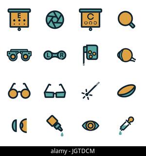 Vektor-flache Optometrie-Icons set auf weißem Hintergrund Stock Vektor