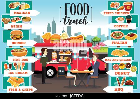 Eine Vektor-Illustration von Food Trucks Infografiken Stock Vektor