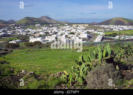 Typische cabnarian white cube Häuser im Dorf Uga, Insel Lanzarote, Kanarische Inseln, Spanien, Europa Stockfoto