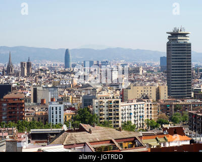 Auf Barcelona vom Montjuïc, Barcelona, Spanien. Stockfoto