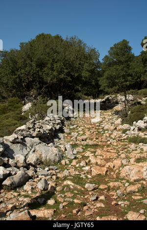 Vielleicht ebnete ein tausend Jahr alt Kalderimi oder Kopfsteinpflaster Straßen für Mulis der Hauptverkehr System auf Kreta in früheren Zeiten waren. Stockfoto