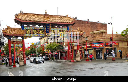 Eingang zu Kanadas älteste Chinatown, in Victoria auf Vancouver Island, BC, Kanada. Stockfoto