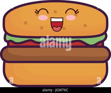 Kawaii-Hamburger-Symbol auf weißem Hintergrund-bunte Design-Vektor-illustration Stock Vektor