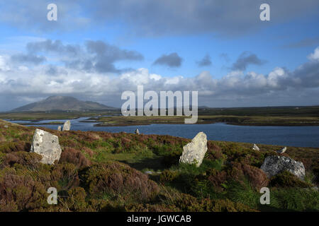 Finns Menschen Pobull Fhinn Steinkreis; Menhire; Loch Langass; North Uist; Schottland Stockfoto