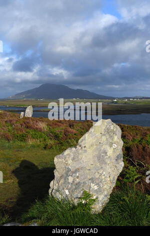 Finns Menschen Pobull Fhinn Steinkreis; Menhire; Loch Langass; North Uist; Schottland Stockfoto
