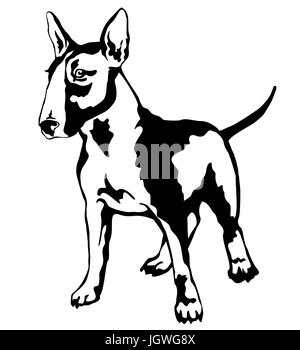 Dekoratives Porträt von stehen im Profil Hund Bullterrier, Vektor-isolierte Illustration in schwarzer Farbe auf weißem Hintergrund Stock Vektor