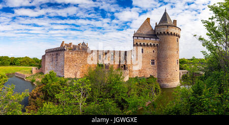 Panoramablick auf Chateau de Suscinio in der Golf von Morbihan, Bretagne (Bretagne), Frankreich. Stockfoto