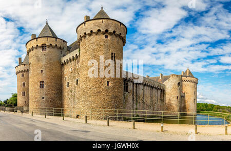 Panoramablick auf Chateau de Suscinio in der Golf von Morbihan, Bretagne (Bretagne), Frankreich. Stockfoto
