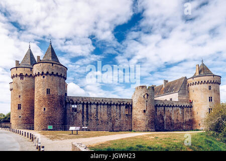 Panoramablick auf Chateau de Suscinio in der Golf von Morbihan, Bretagne (Bretagne), Frankreich. Stockfoto