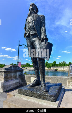 Bronze-Statue von Thomas Jefferson in der Nähe des Jardin des Tuileries Garten und der Pont Solferino in Paris. Stockfoto