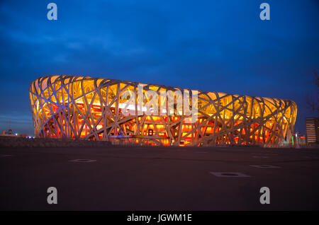 Nationalstadion Peking, besser bekannt als Nest des Vogels wurde das Olympiastadion von 2008 Stockfoto