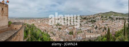 Ansicht, Panorama, Landschaft von Wand Palacios Nazaries, Alhambra, Granada, Spanien Stockfoto