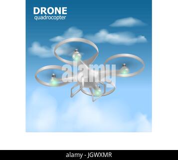 Realistische remote Luft Drone Quadrocopter fliegen in den Himmel und Überwachung der Sicherheit. Isomertic Ansicht. Vektor-illustration Stock Vektor