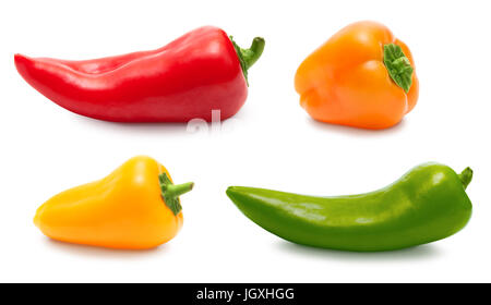 Kleine Paprika set Sammlung über weiß, Schneidepfad isoliert Stockfoto