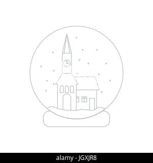Vector Abbildung: Rathaus mit Uhr und das Haus innen Glaskugel mit Schnee. Design Element für Postkarte, Einladung, Banner oder Flyer i Stock Vektor