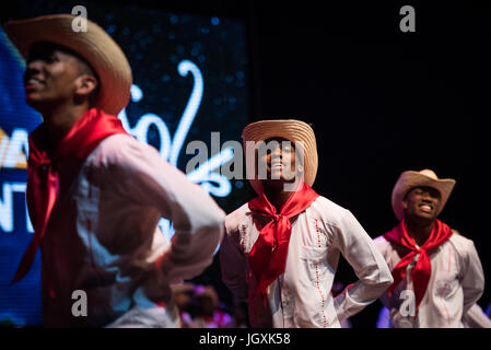 Camagua Compania Folklorica aus Camagüey, Kuba, Auftritt beim 29. Folkart International CIOFF Folklore Festival, Sub Folklorefestival von Festival Lent, eines der größten Outdoor-Festivals in Europa. Folkart, Festival Lent, Maribor, Slowenien, 2017. Stockfoto