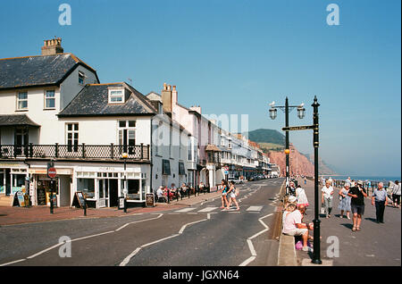 Direkt am Meer und Promenade in Sidmouth, Devon UK, an der Südküste, im Sommer Stockfoto