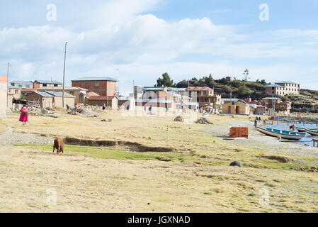 Das ländliche Dorf Challapampa auf der Insel der Sonne, Titicaca-See, unter den interessantesten Reiseziel in Bolivien. Konzept der lokalen c Stockfoto