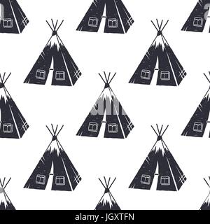 Vintage handgezeichnete wandern Abenteuer-Muster-Design. Camping nahtlose Tapete mit Zelt monochromen Retro-Design. Vektor-Illustration. Verwendung für Druck, Web-Projekte, T-shirts Stoff. Stock Vektor