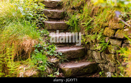 Stufen hinauf auf Heptonstall von Hebden Bridge, West Yorkshire Stockfoto