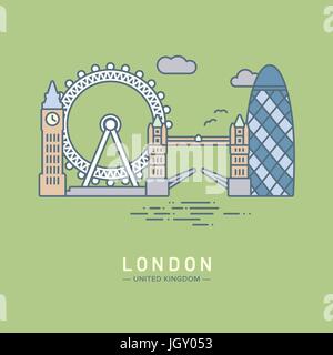 Symbol Linienart London Stadt flach Vektor-illustration Stock Vektor