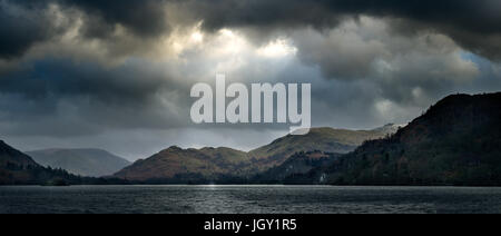 Panoramablick von Ullswater See, The Lake District, Großbritannien Stockfoto