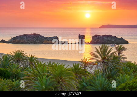 Sonnenaufgang auf der Insel Kreta - der Strand von Vai, Griechenland Stockfoto