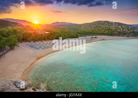 Sonnenuntergang am Strand von Vai, Insel Kreta, Griechenland Stockfoto