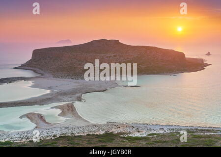 Sonnenuntergang am Balos Beach, Insel Kreta, Griechenland Stockfoto