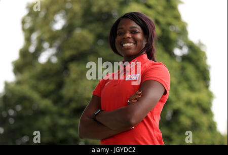 Sprinter Asha Philip während der Team-Ankündigung vor den Weltmeisterschaften an der Loughborough University High Performance Center. PRESSEVERBAND Foto. Bild Datum: Dienstag, 11. Juli 2017. Vgl. PA Geschichte Leichtathletik Welten. Bildnachweis sollte lauten: Tim Goode/PA Wire Stockfoto