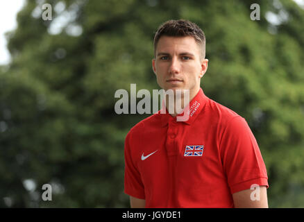 Hürdenläufer Andrew Pozzi bei der Team-Ankündigung vor den Weltmeisterschaften an der Loughborough University High Performance Center. PRESSEVERBAND Foto. Bild Datum: Dienstag, 11. Juli 2017. Vgl. PA Geschichte Leichtathletik Welten. Bildnachweis sollte lauten: Tim Goode/PA Wire Stockfoto