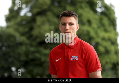 Hurdler Andrew Pozzi während der Teamankündigung vor den IAAF-Weltmeisterschaften im Loughborough University High Performance Center. DRÜCKEN SIE VERBANDSFOTO. Bilddatum: Dienstag, 11. Juli 2017. Siehe PA-Geschichte Leichtathletik-Welten. Bildnachweis sollte lauten: Tim Goode/PA Wire Stockfoto