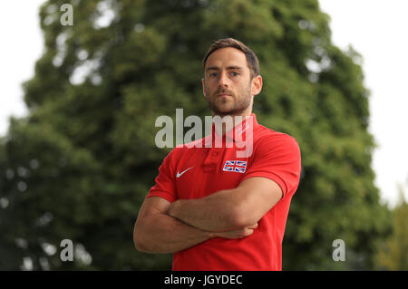 Zehnkämpfer Ashley Bryant bei der Team-Ankündigung vor den Weltmeisterschaften an der Loughborough University High Performance Center. Stockfoto