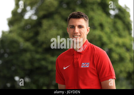 Hürdenläufer Andrew Pozzi bei der Team-Ankündigung vor den Weltmeisterschaften an der Loughborough University High Performance Center. PRESSEVERBAND Foto. Bild Datum: Dienstag, 11. Juli 2017. Vgl. PA Geschichte Leichtathletik Welten. Bildnachweis sollte lauten: Tim Goode/PA Wire Stockfoto