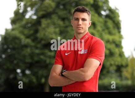 Hürdenläufer Andrew Pozzi bei der Team-Ankündigung vor den Weltmeisterschaften an der Loughborough University High Performance Center. PRESSEVERBAND Foto. Bild Datum: Dienstag, 11. Juli 2017. Vgl. PA Geschichte Leichtathletik Welten. Bildnachweis sollte lauten: Tim Goode/PA Wire Stockfoto